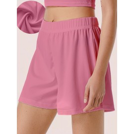 Sold Ribbed Elastic Waist Shorts, Casual Basic Shorts For Summer & Spring, Women's Clothing