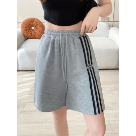 Women's Casual Sporty Shorts - Loose Fit, Mid-Rise with Drawstring Waistband, Breathable Polyester, Letter Print Design for Spring/Summer/Fall