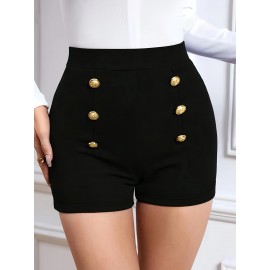 Double Breasted High Waist Shorts, Versatile Shorts For Spring & Summer, Women's Clothing