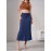 Dark Washed Women's Casual Midi Denim Skirt, Blue Jeans Style, Classic Fit