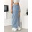 Split Side Whiskering Light Washed Blue Casual Style Stretchy Maxi Denim Skirt, Women's Denim Jeans & Clothing