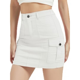Mini Bodycon Y2K Skirt - Women Denim Skirts - Slim Fit, Button-Front, Flap Pockets, Sexy, Cute, Daily Wear, Versatile, Comfortable, and Chic