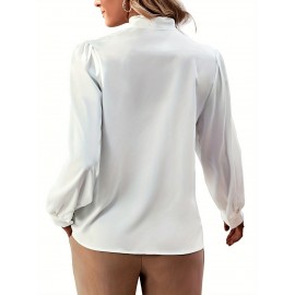 Bow Neck Long Sleeve Blouse, Elegant Cozy Blouse For Spring & Fall, Women's Clothing