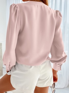 Women's Business Casual Tops Summer Long Sleeve Silk Button Down Shirts V Neck Chiffon Blouses